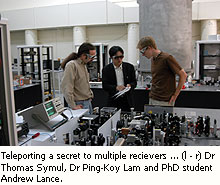 Dr Thomas Symul, Dr Ping Koy Lam and PhD student Andrew Lance