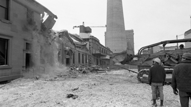 Canadian Pacific station on 9th Avenue S.W. being demolished in 1969.
