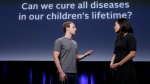 Facebook CEO Mark Zuckerberg, left,with his wife, Priscilla Chan, rehearse for a speech in San Francisco on Tuesday, Sept. 20, 2016. Zuckerberg and Chan have a new lofty goal: to cure, manage or eradicate all disease by the end of this century. To this end, the Chan Zuckerberg Initiative, the couple's philanthropic organization, is committing $3 billion over the next decade to help accelerate basic science research. (Jeff Chiu/THE ASSOCIATED PRESS)